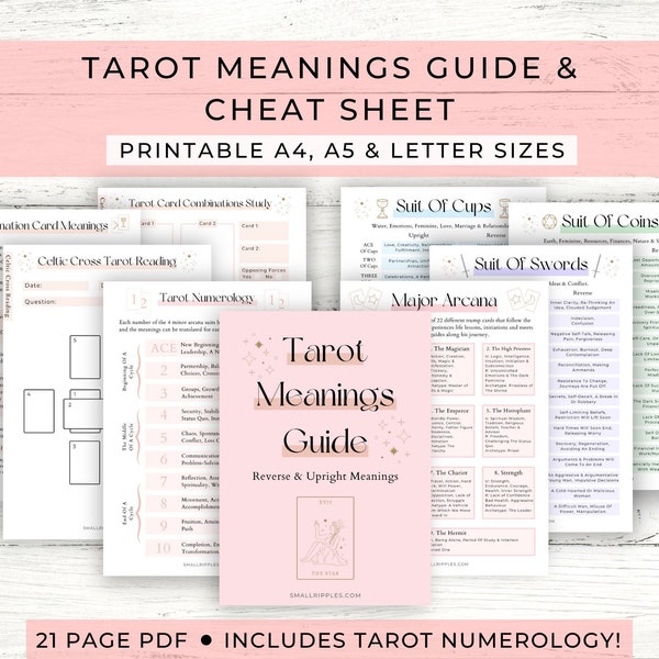 Tarot Meanings Guide Printable // Tarot Cheat Sheet Printable // Tarot pdf // Tarot Digital Guide // Tarot Journal Pages