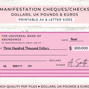 Cheques imprimibles // Cheques imprimibles // Cheques de manifestación // Ley de atracción imprimible // Plantilla de cheque