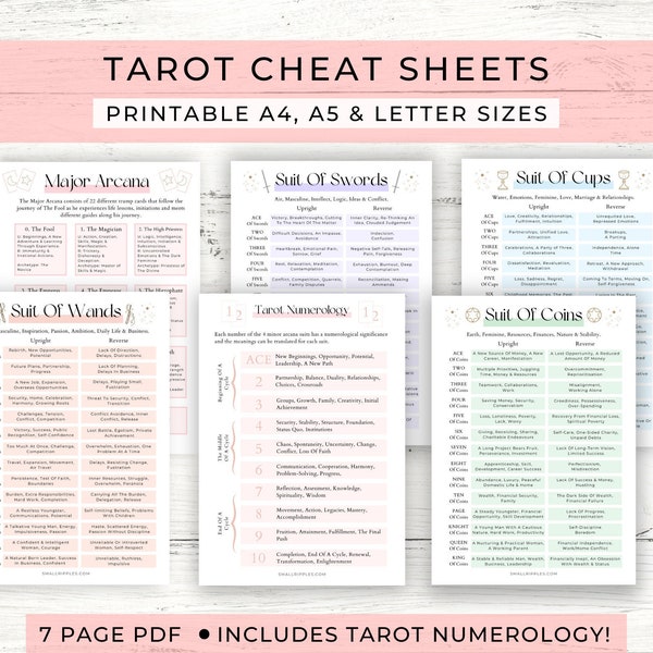 Tarot Cheat Sheet Printable // Tarot Meanings // Tarot Printable // Tarot pdf // Digital Download