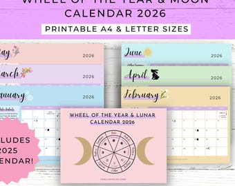 Wheel Of The Year 2026 Calendar Printable // Moon Calendar 2026 // Printable Calendar // Pagan Calendar // Northern Hemisphere // PDF