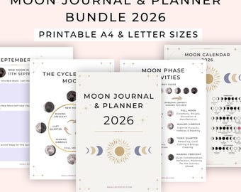 Moon Journal Planner Printable 2026 // Moon Calendar Poster 2026 // Moon Journal Digital // Moon Printable // Moon Phases