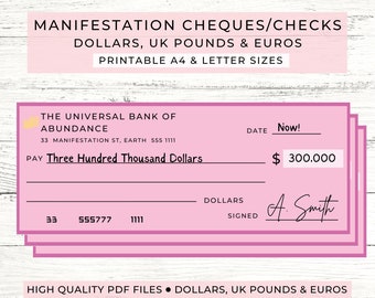 Printable Cheques // Printable Checks // Manifestation Cheques // Law of Attraction Printable // Cheque Template