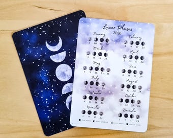 Moon Calendar 2026 // Lunar Calendar 2026 // A6 Card // Moon Phase Print