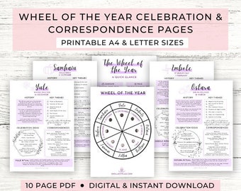 Wheel of the Year Printable Pages // Sabbat Printable // Northern Hemisphere // Grimoire Pages & Book of Shadows Pages