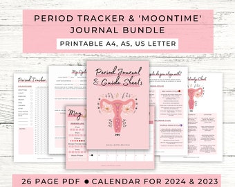 Perioden Tracker Printable // Perioden Journal Printable // Mondzeit Journal // Periodenkalender 2024 // Hai Woche // Mondzyklus Kalender // PDF