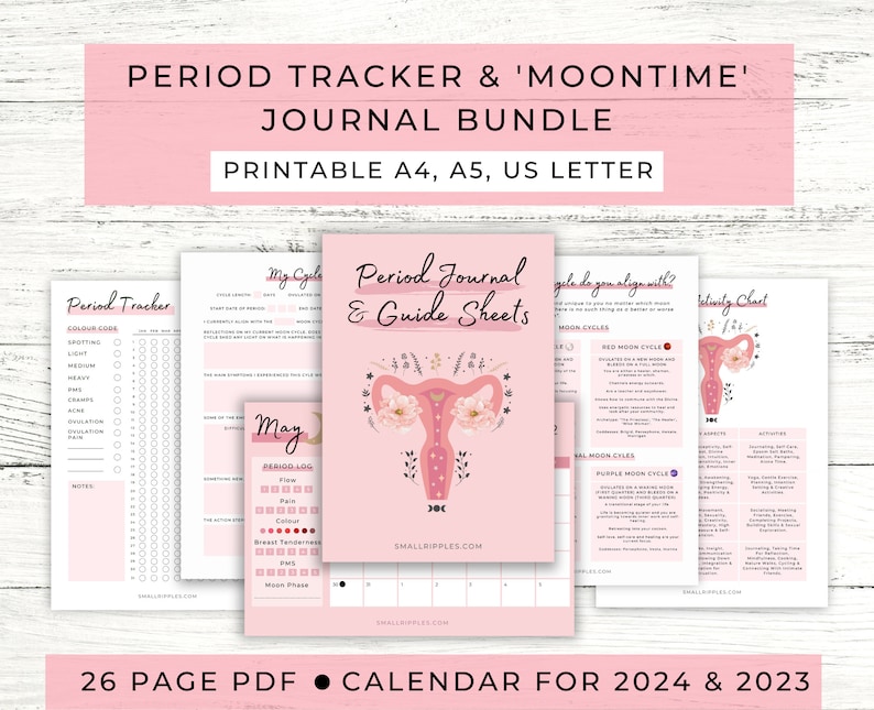 period tracker printable with uterus art adornment