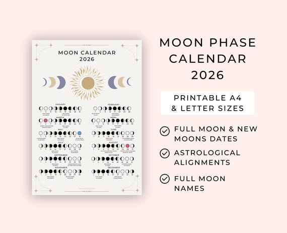 Moon Calendar 2026 | Printable Moon Calendar | Moon Calendar
