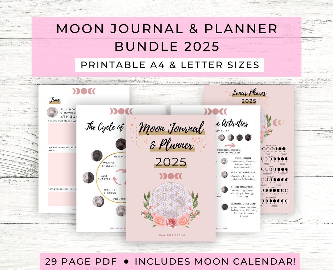 Moon Journal Planner Printable 2025 // Moon Calendar Poster 2025 ...