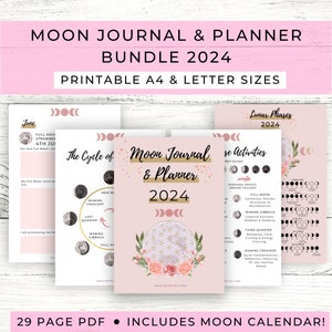 Moon Journal Planner Printable 2024 // Moon Calendar Poster 2024 // Digital Moon Journal // Moon Printable // Moon Journal PDF