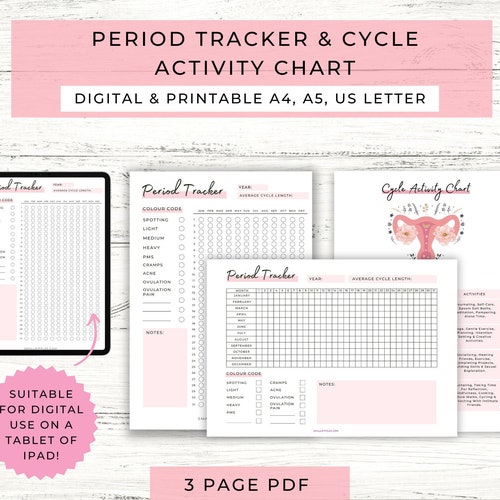 Period Tracker Printable Digital Period Journal Year Cycle Etsy