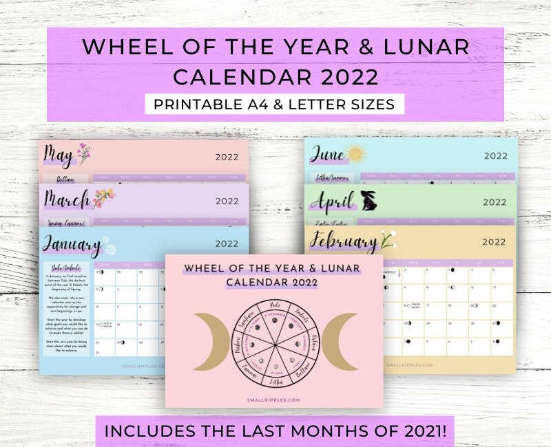 Wheel Of The Year Calendar 22 Printable Lunar Moon Etsy
