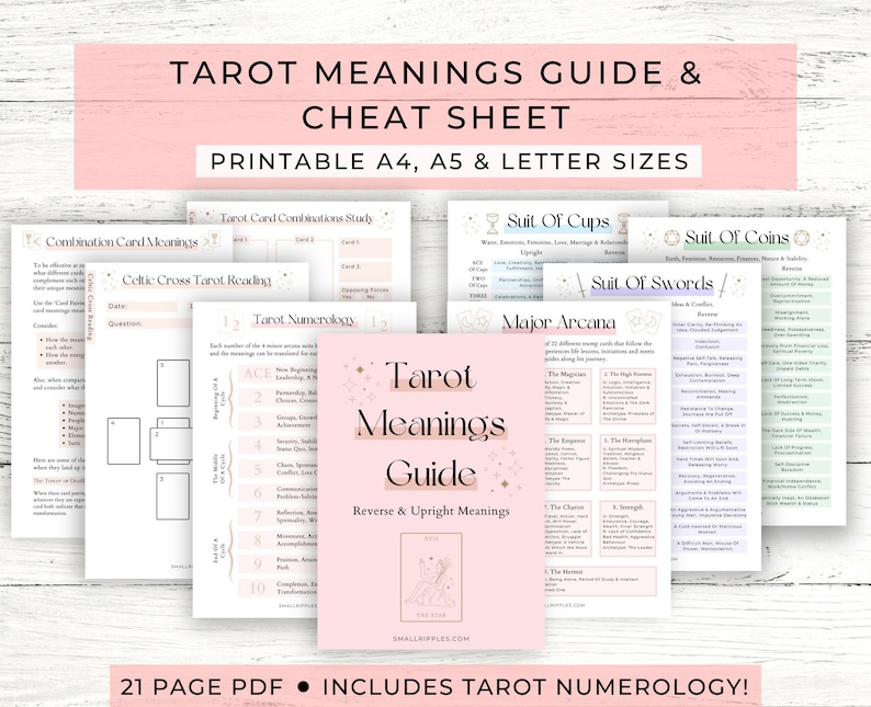 Tarot Meanings Guide Printable // Tarot Cheat Sheet Printable - Etsy