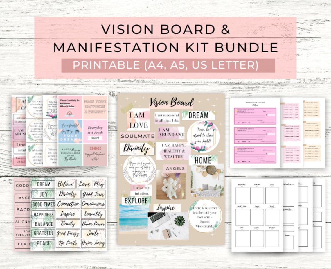 Vision Board & Manifestation Kit Printable // Dream Board Kit Etsy