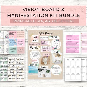 Vision Board & Manifestation Kit Printable // Dream Board Kit // Printable Checks // Affirmation Card Printables // Printable Stickers