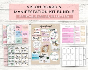 Vision Board & Manifestation Kit Printable // Dream Board Kit // Printable Checks // Affirmation Card Printables // Printable Stickers