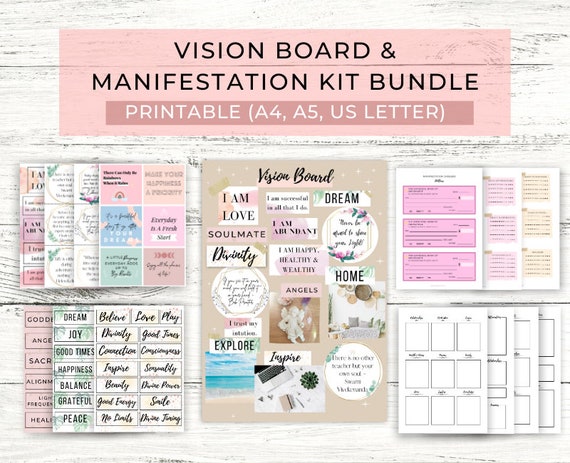 Vision Board & Manifestation Kit Printable // Dream Board Kit // Printable  Checks // Affirmation Card Printables // Printable Stickers 