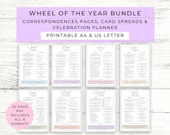 Wheel of the Year Printable Bundle // Sabbat Grimoire Pages // Tarot Spreads // Pagan Planner // Book of Shadows Pages // Wiccan // PDF