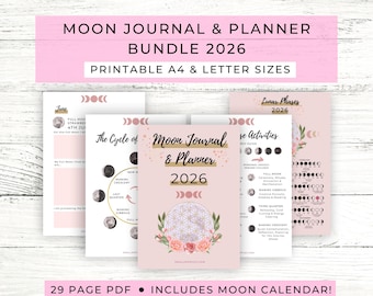 Moon Journal Planner Printable 2026 // Moon Calendar Poster 2026 // Digital Moon Journal // Moon Printable // Moon Journal PDF