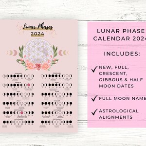 Moon Journal & Calendar 2024 Printable // Moon Phase Calendar // Moon Poster // Lunar Calendar // Moon Printable Bundle image 2