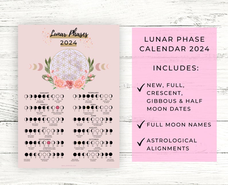 Moon Journal & Calendar 2024 Printable // Moon Phase Calendar // Moon Poster // Lunar Calendar // Moon Printable Bundle image 2