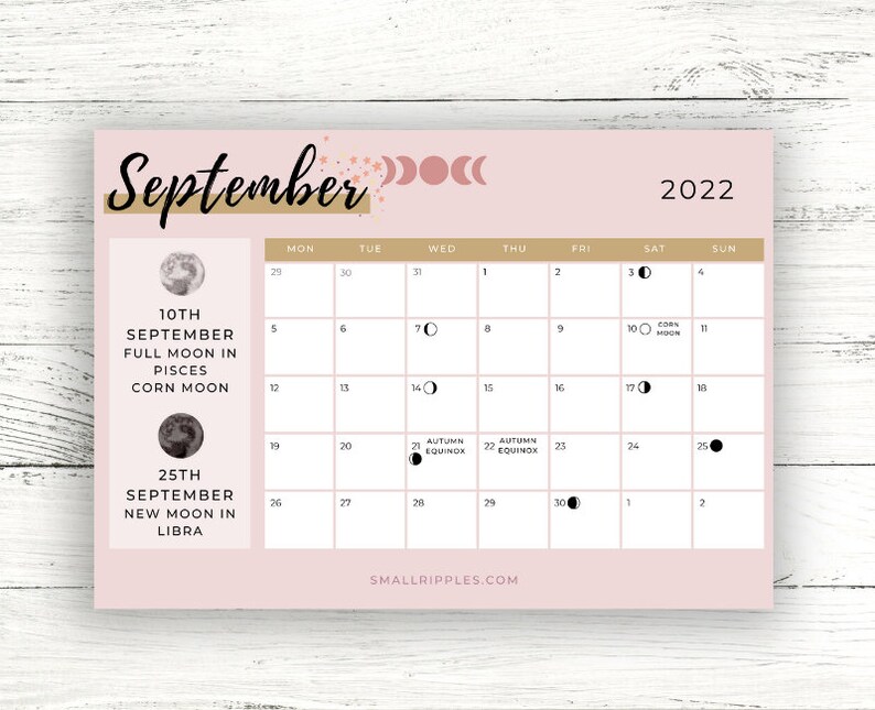 Moon Calendar 2022 Printable // Moon Phase Calendar // Lunar Etsy
