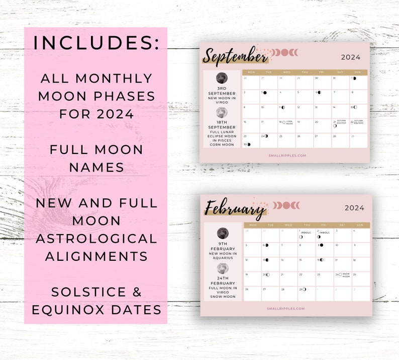 Moon Journal & Calendar 2024 Printable // Moon Phase Calendar // Moon Poster // Lunar Calendar // Moon Printable Bundle image 6