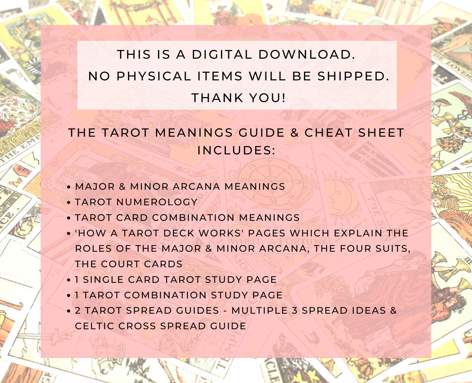 Tarot Meanings Guide Printable // Tarot Cheat Sheet Printable - Etsy