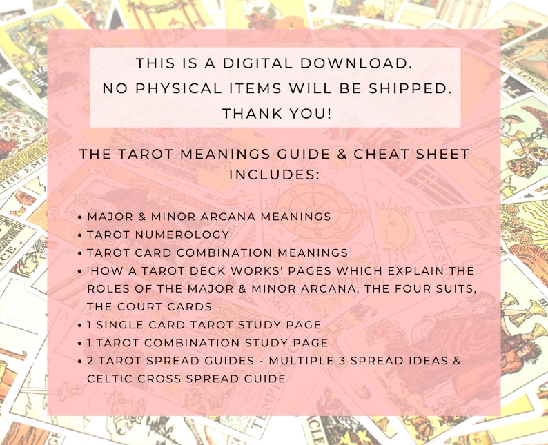 Tarot Meanings Guide Printable // Tarot Cheat Sheet Printable - Etsy