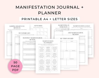 Manifestation Journal Planner Printable // Law of Attraction Planner // 369 Method Journal // Manifestation Workbook