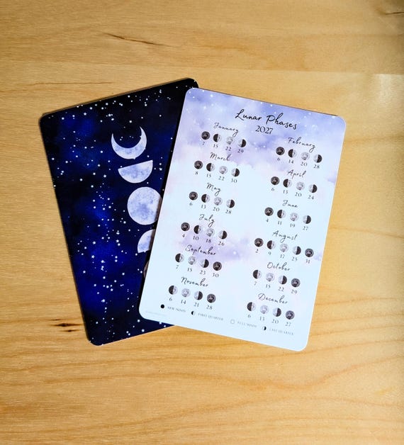 Moon Calendar 2027 // Lunar Calendar 2027 // A6 Card // Moon Phase Print