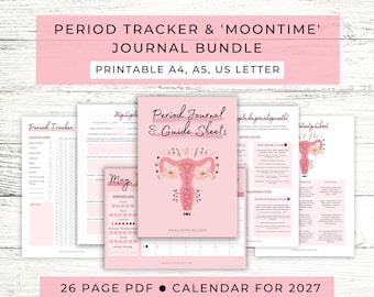 Suivi des règles à imprimer // Journal des règles à imprimer // Journal des menstruations // Calendrier des règles 2027 // Semaine du requin // Calendrier du cycle lunaire // PDF