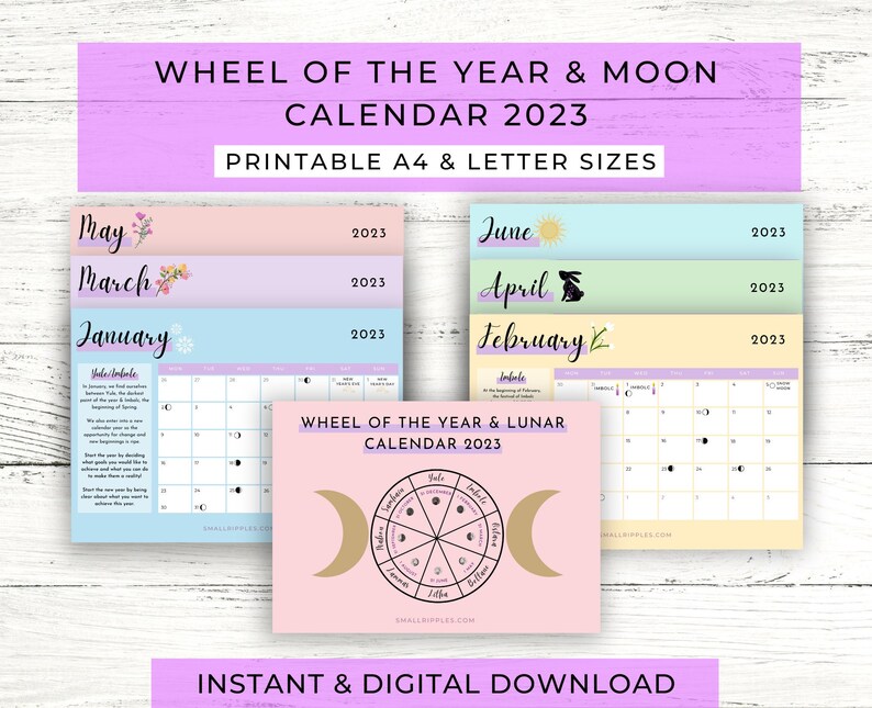 Wheel of the Year 2023 Calendar Printable // Moon Calendar Etsy Australia
