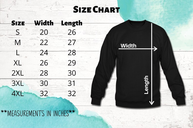 K&ouml;nnte beinhalten: Gr&ouml;&szlig;entabelle f&uuml;r einen Pullover mit Ma&szlig;en in Zoll. Die Tabelle zeigt die Breite und L&auml;nge des Pullovers in Zoll f&uuml;r die Gr&ouml;&szlig;en S bis 4XL.