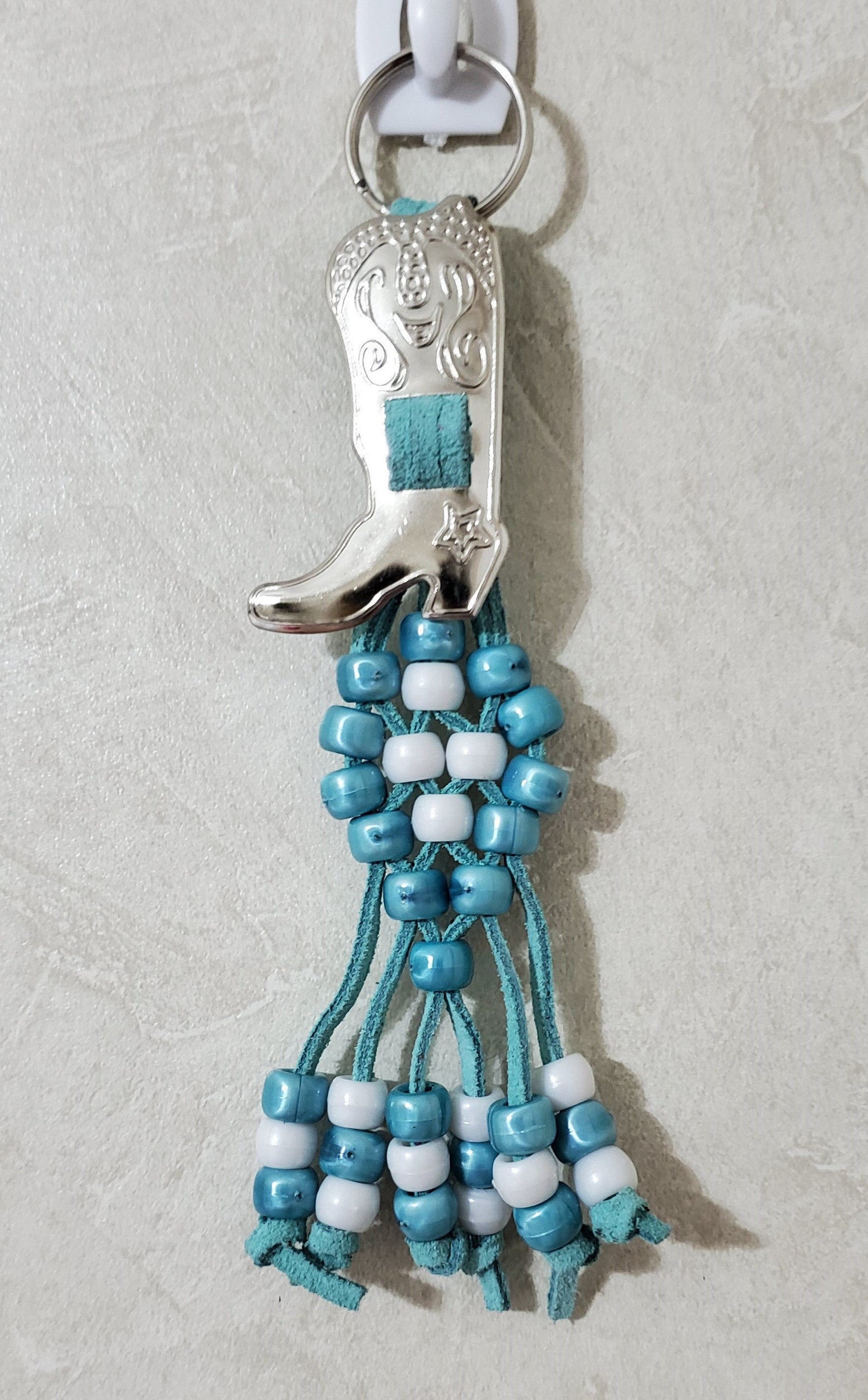 Leather and beaded keychain Etsy