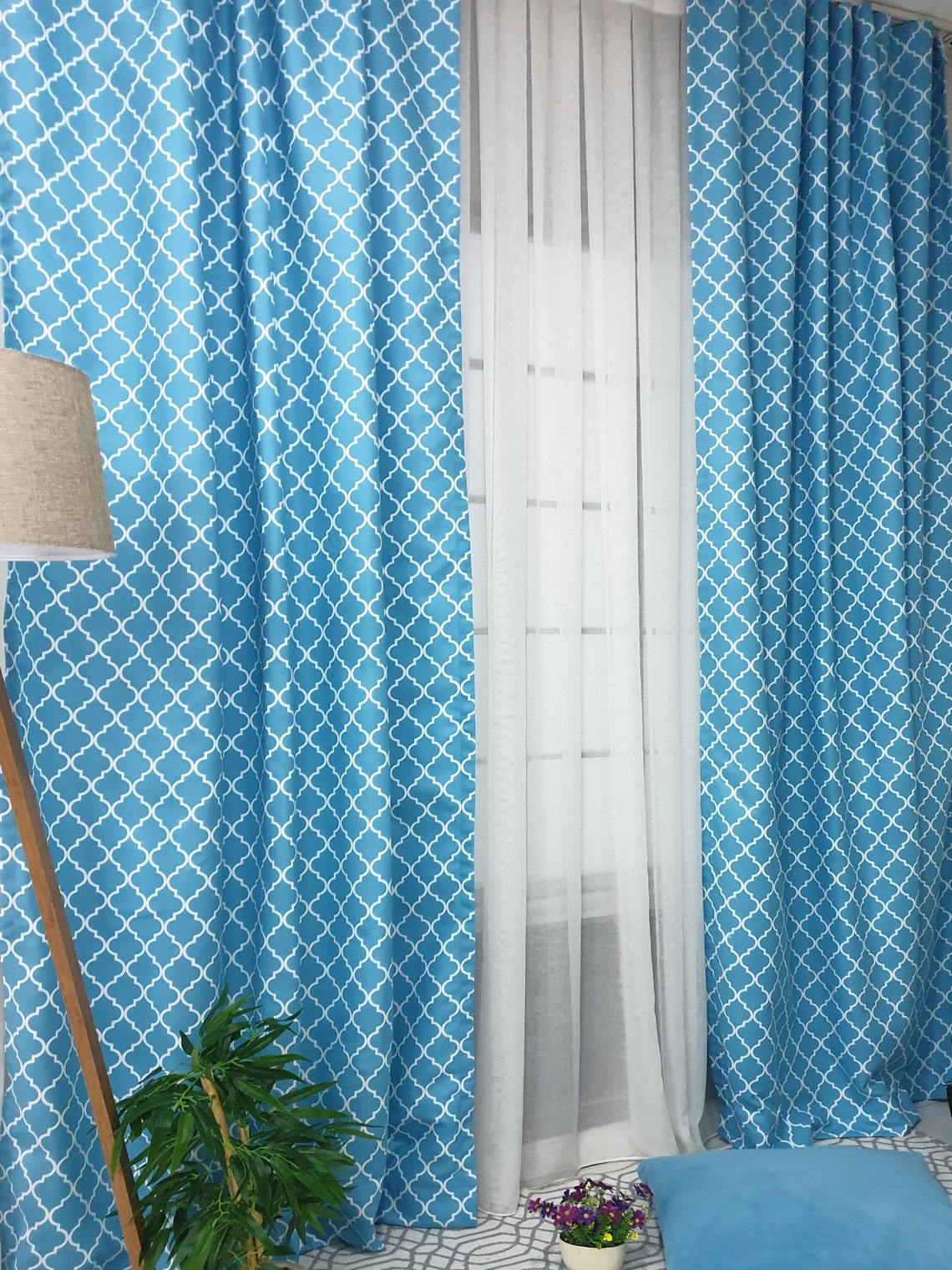 Turquoise curtain turquoise white curtain light blue Etsy