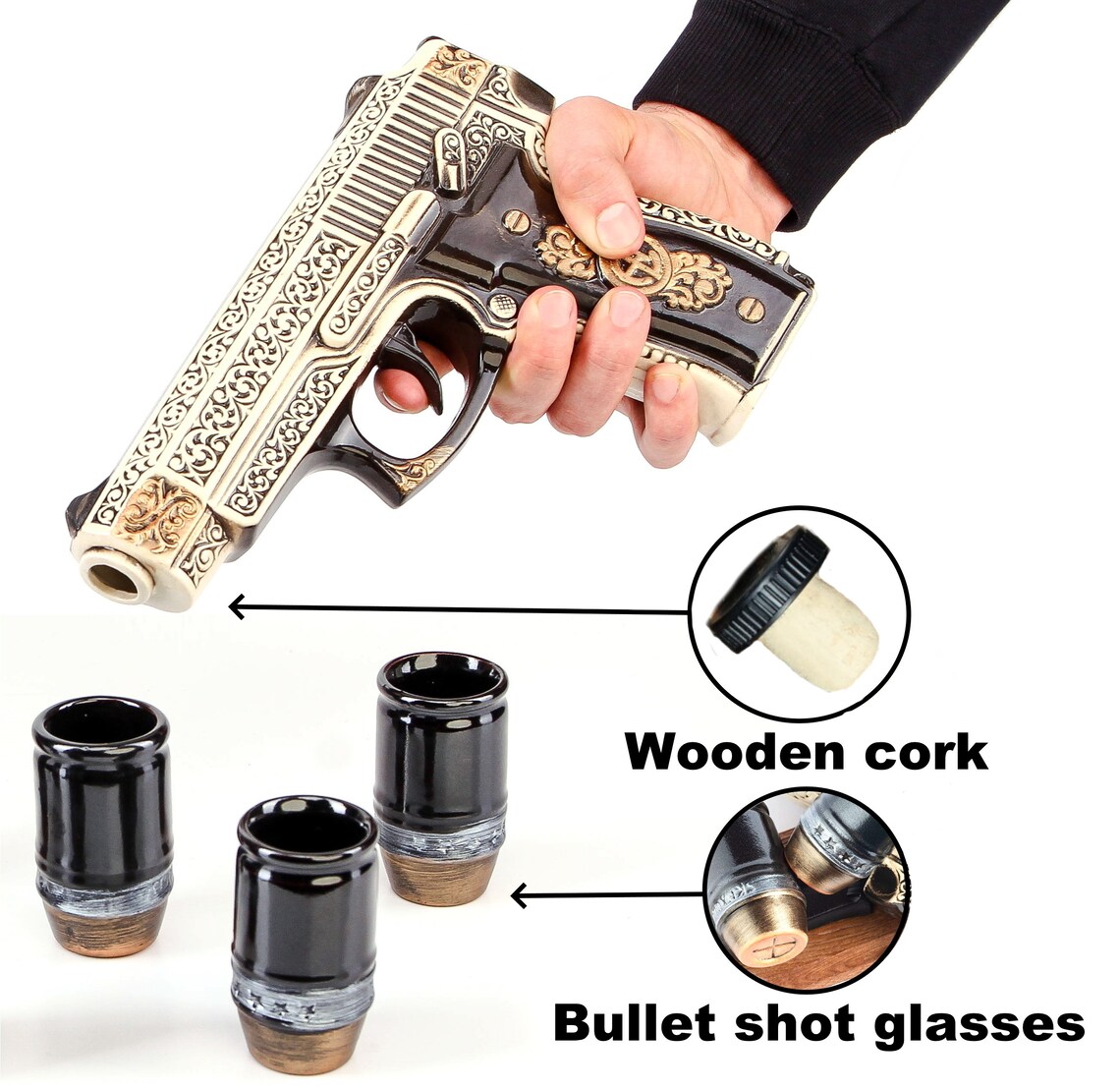 Pistol Gun Decanter Set 500ml 3 Bullet Shot Glasses for Etsy