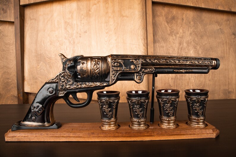 Pistol Gun Decanter Set 600ml 4 Shot Glasses Rifle for Etsy