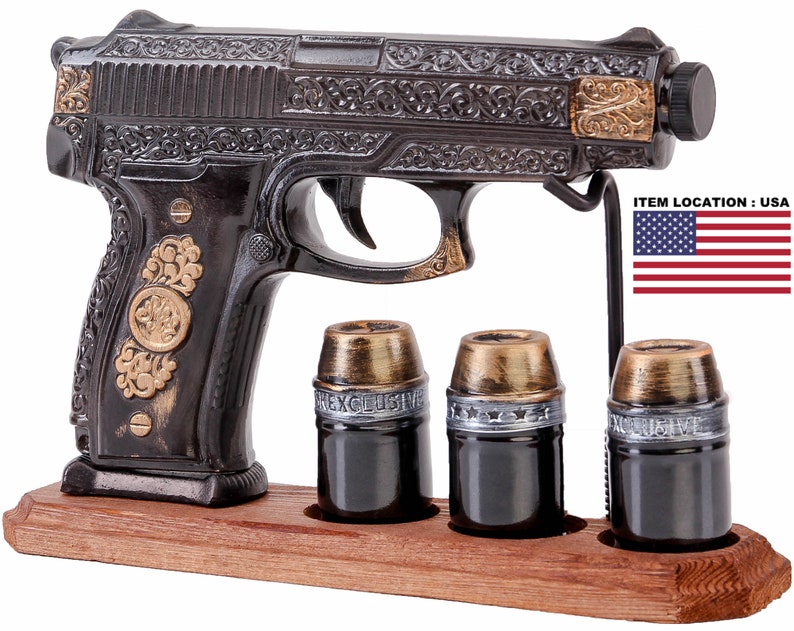 Pistol Gun Decanter Set With Shot Glasses Ceramic Whiskey Etsy