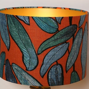 Handmade Lampshade Unique Orange and Teal tropical leaf fabric, Mothers day gift, home gift