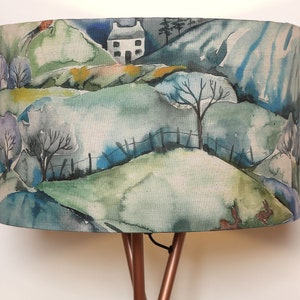 Modern Contemporary Unique  Fabric Drum Lampshade Ceiling Pendant Voyage Maison Ambleside Teal  Handmade Bespoke Home Gift Fabric lined