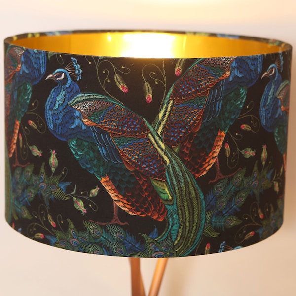 BEST SELLER - Handmade Lampshade, Stunning velvet Peacock Fabric, Vibrant, Colourful, Modern Contemporary, Gold mirror