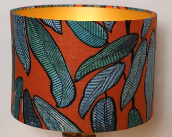 Handmade Lampshade Unique Orange and Teal tropical leaf fabric, Mothers day gift, home gift