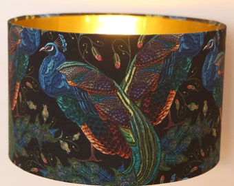 BEST SELLER - Handmade Lampshade, Stunning velvet Peacock Fabric, Vibrant, Colourful, Modern Contemporary, Gold mirror