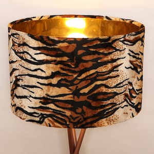 Lampshade Handmade Gift Home Valentines Modern Contemporary Unique  Fabric Drum  Ceiling Pendant Imitation Tiger Print   Bespoke  Gold