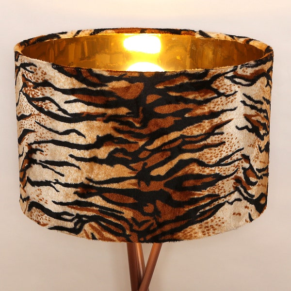 Lampshade Handmade Gift Home Valentines Modern Contemporary Unique  Fabric Drum  Ceiling Pendant Imitation Tiger Print   Bespoke  Gold
