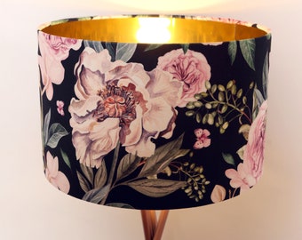 Abat-jour floral en velours, Fait main, Exotique, Oriental, Abat-jour tambour, Contemporain, Cadeau moderne