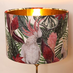 Handmade Velvet lampshade, Tropical Parrots, Modern and Contemporary, Bespoke,