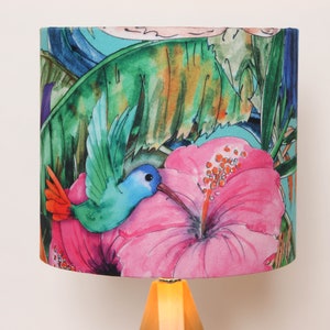 Handmade Velvet lampshade, Tropical Bird; 20cm, Modern and Contemporary, Bespoke,