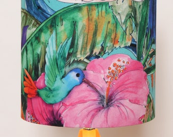 Handmade Velvet lampshade, Tropical Bird; 20cm, Modern and Contemporary, Bespoke,