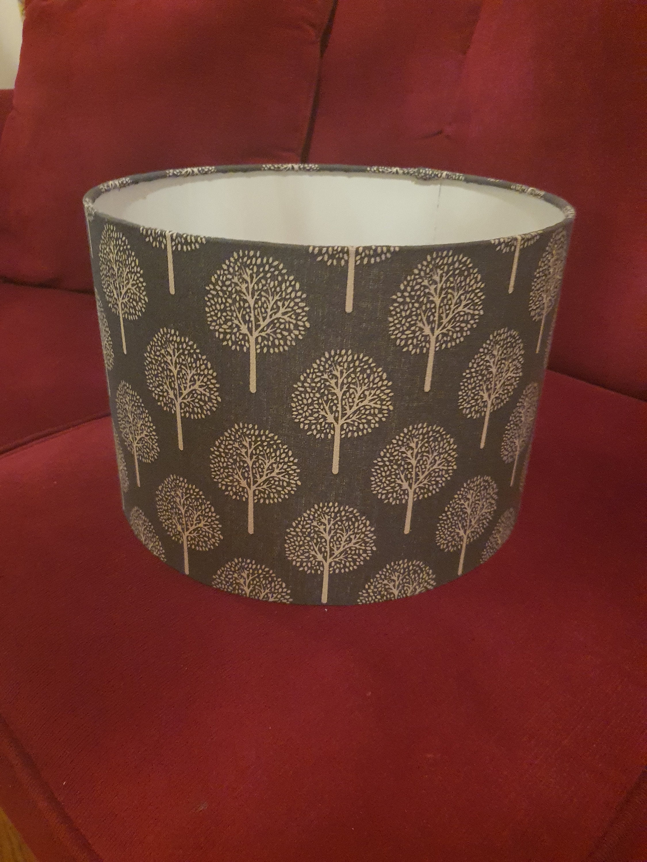 Handmade lampshade covered in Mulberry style fabric with a Etsy